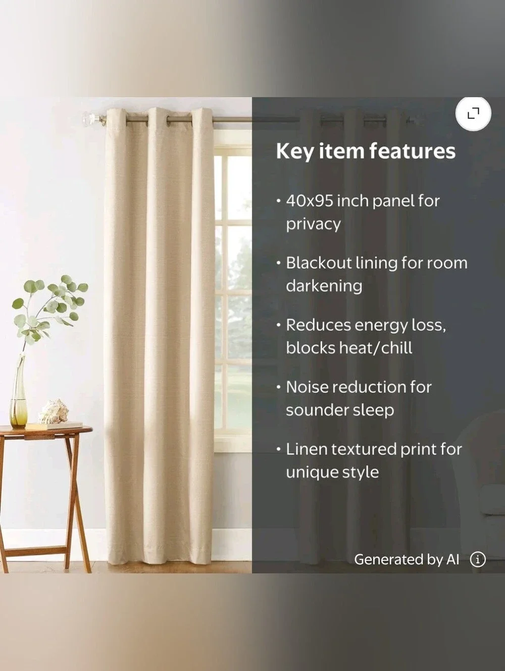 Sun Zero Cooper Textured Thermal-Lined Blackout  Grommet Linen 40x95